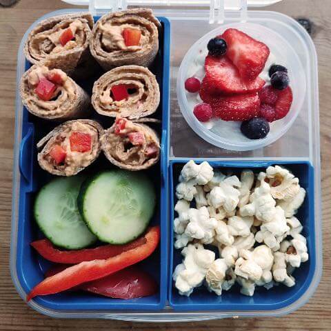 Lunchbox ideas for kids - Pinwheel Wraps with berries and yoghurt