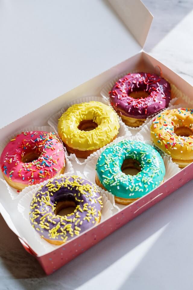 Box of donuts, a high carb unhealthy snack