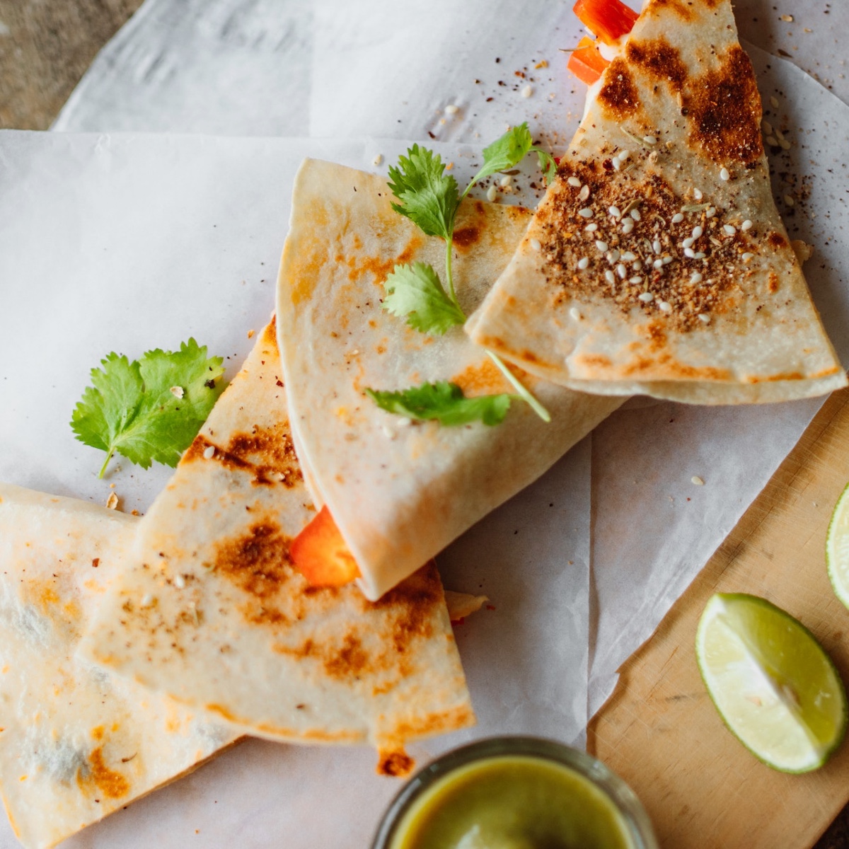 Quesadillas cut into small triangle as finger food