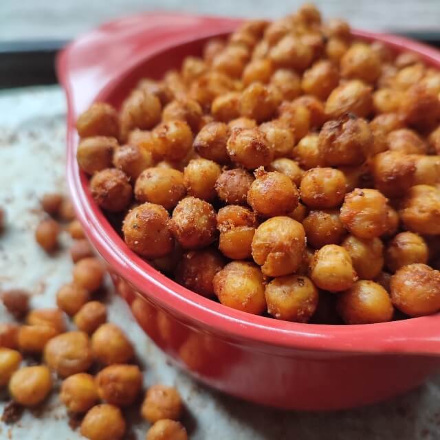 Close up of simple roasted chickpeas