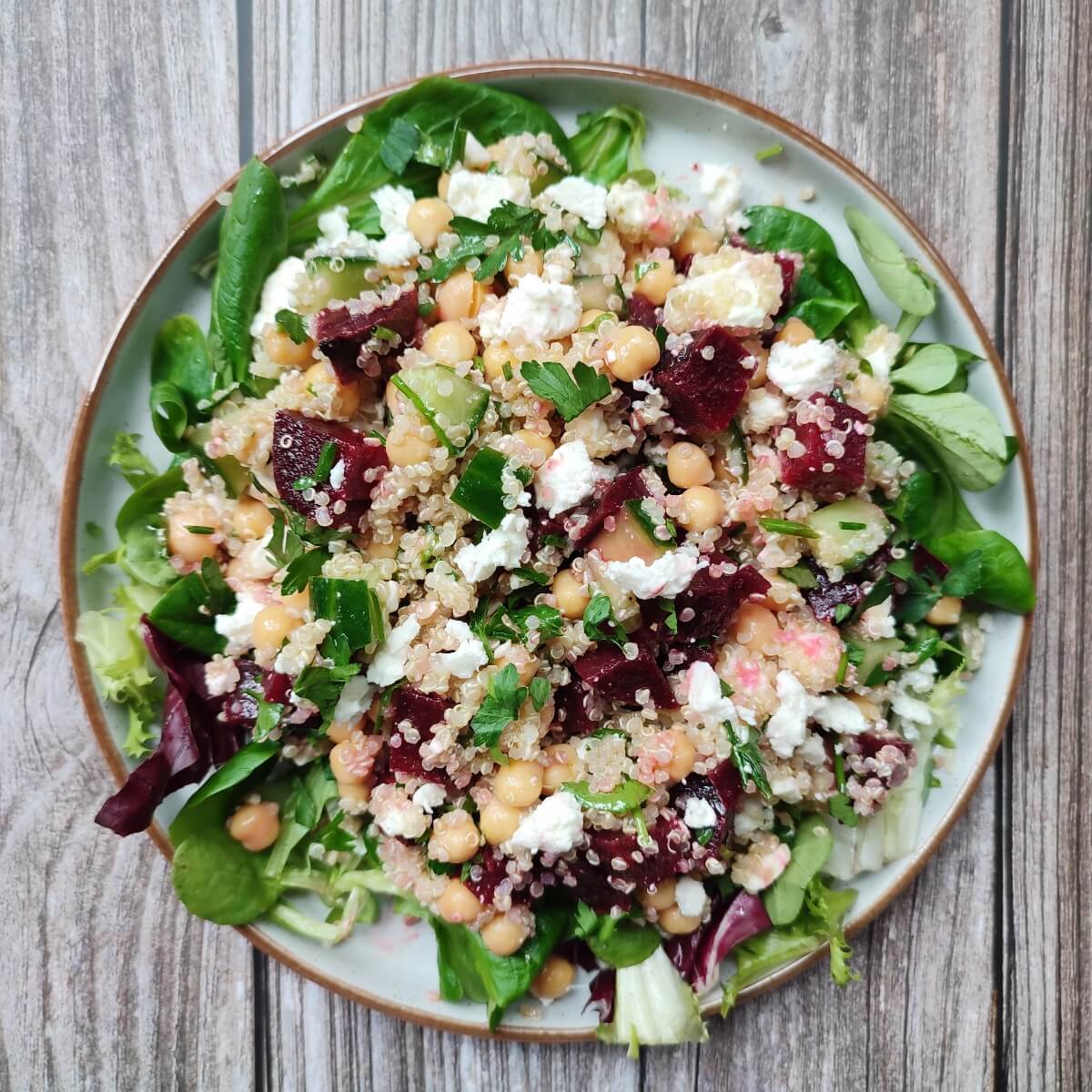 Beetroot feta and quinoa salad