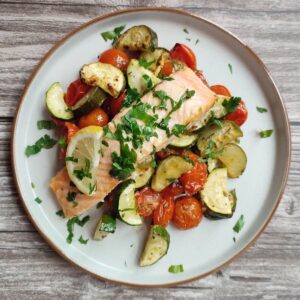 baked salmon on a plate